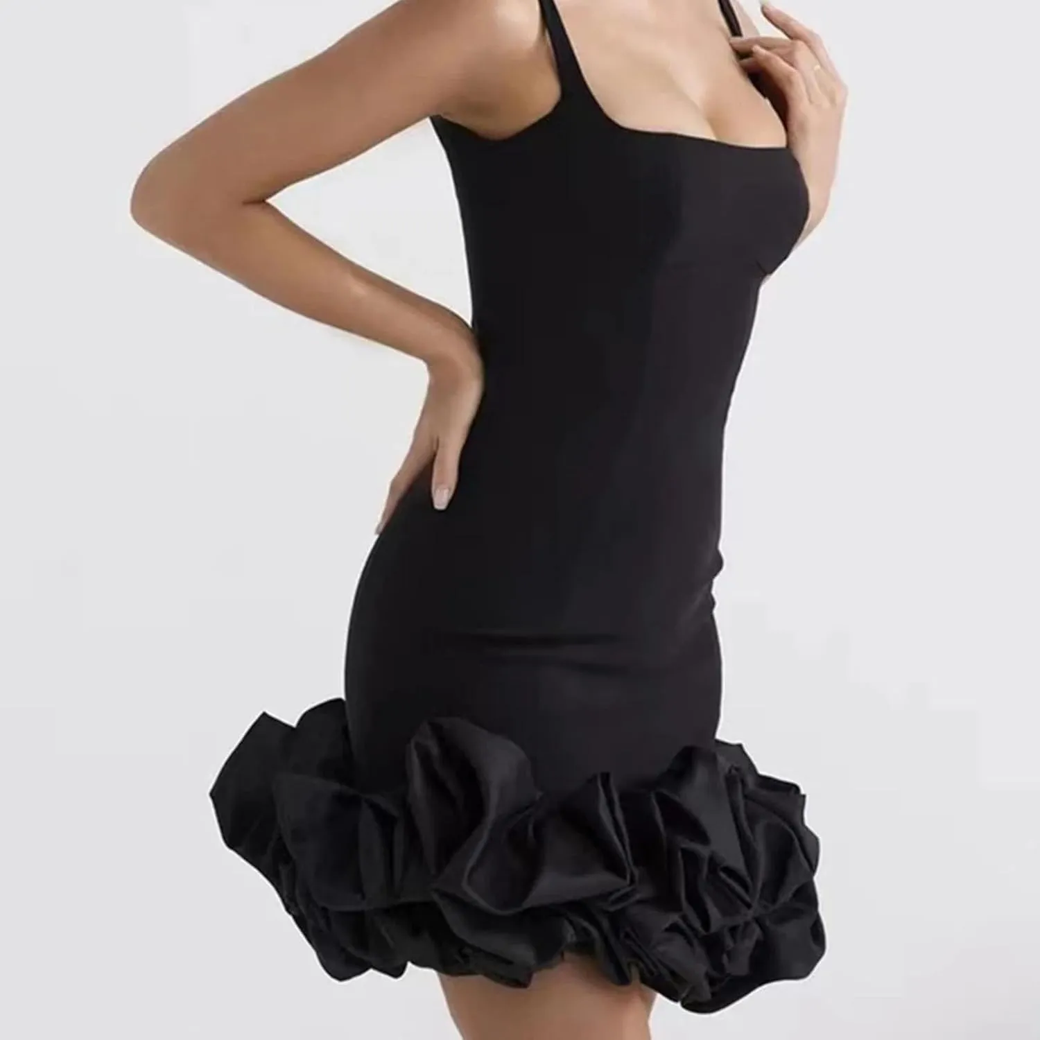 Womens Square Neck Mini Dress - Sleeveless Color-Block Slimming Party Outfit