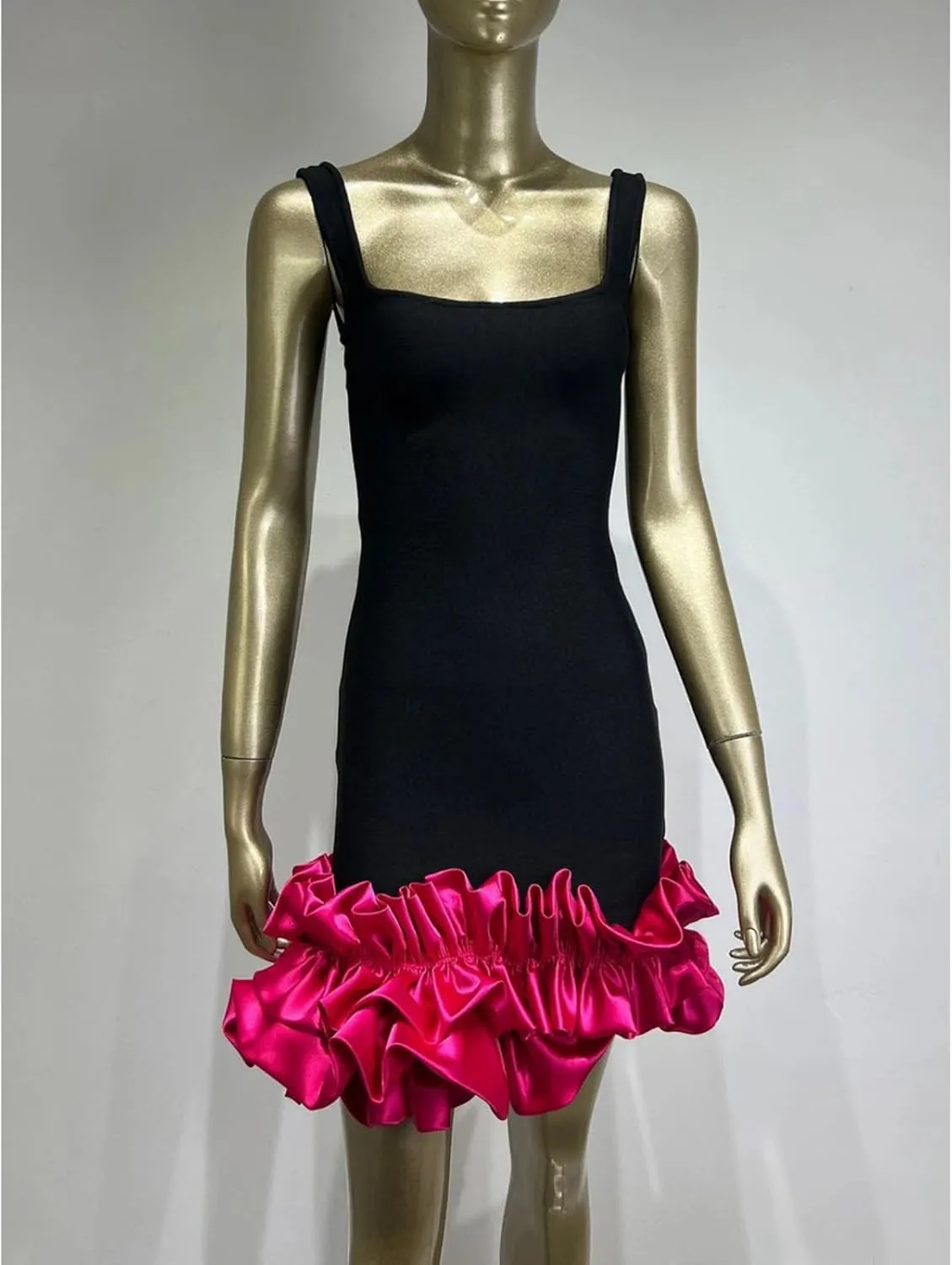 Womens Square Neck Mini Dress - Sleeveless Color-Block Slimming Party Outfit