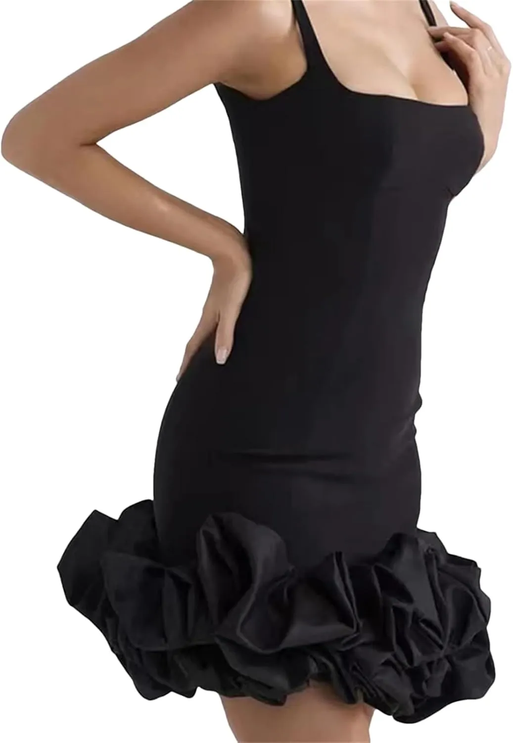 Womens Square Neck Mini Dress - Sleeveless Color-Block Slimming Party Outfit