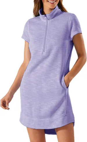 Womens Summer Dress Half Zip Short Sleeve Dresses Workout Casual Dressy Mini Dress with Pokets