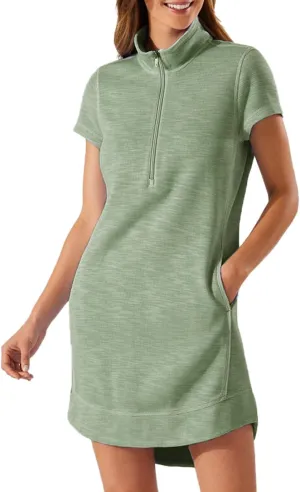 Womens Summer Dress Half Zip Short Sleeve Dresses Workout Casual Dressy Mini Dress with Pokets