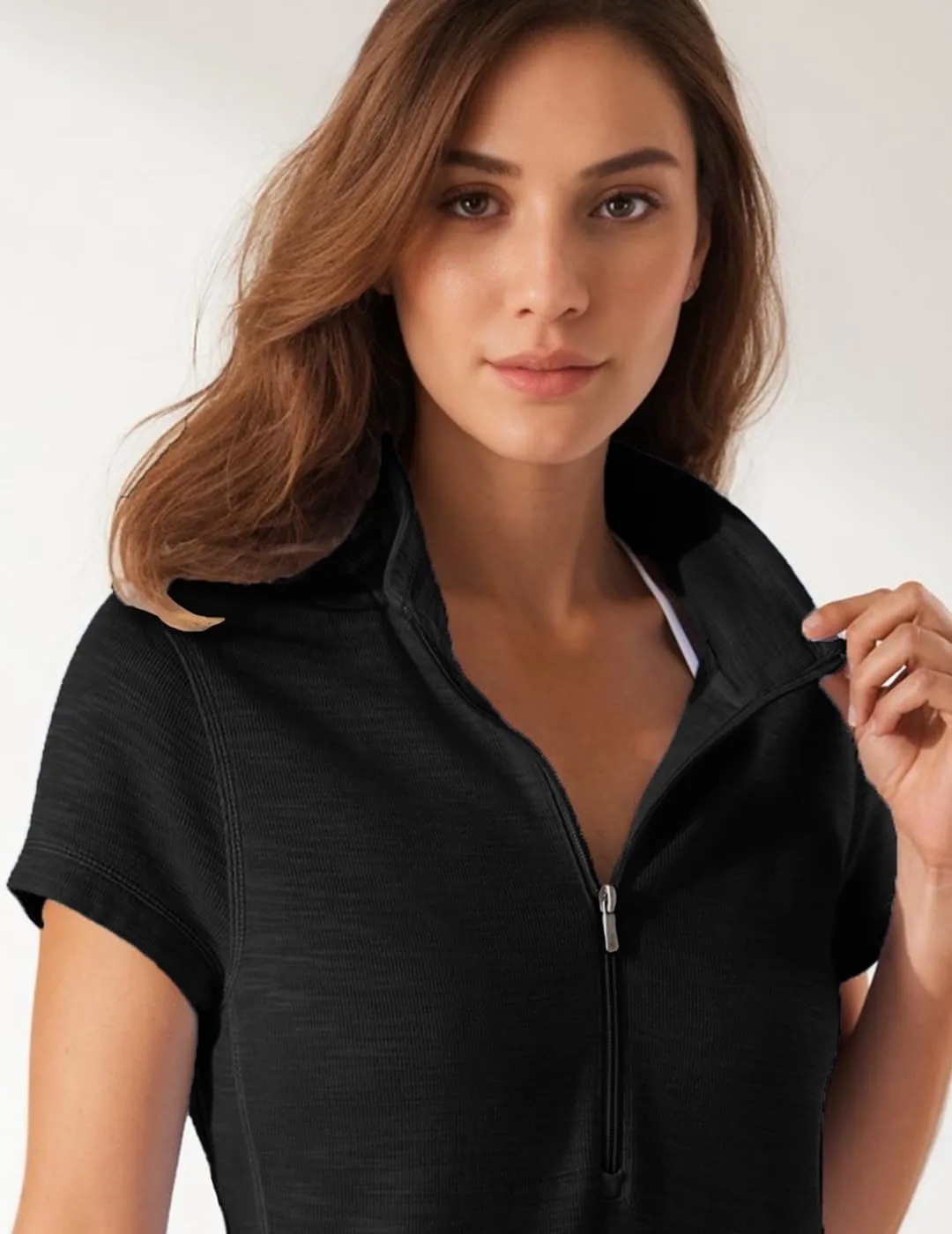 Womens Summer Dress Half Zip Short Sleeve Dresses Workout Casual Dressy Mini Dress with Pokets