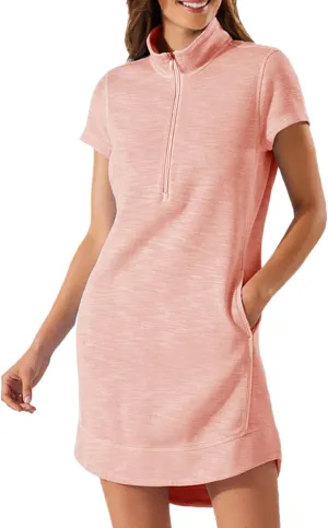 Womens Summer Dress Half Zip Short Sleeve Dresses Workout Casual Dressy Mini Dress with Pokets