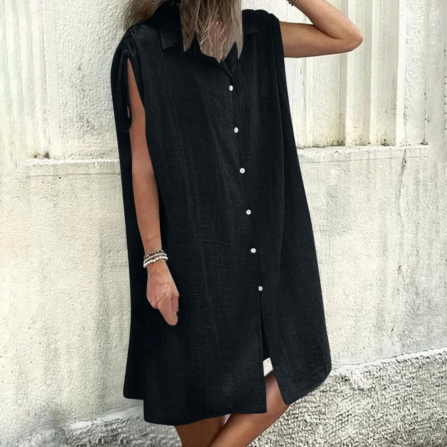 Womens Summer Dresses 2025 Casual Elegant Midi Length Button Down Collared Sundress Beach Cover Up Shirts