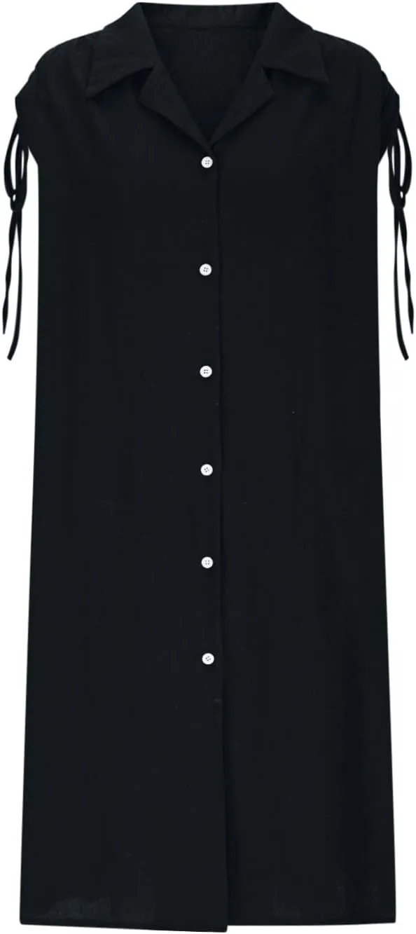 Womens Summer Dresses 2025 Casual Elegant Midi Length Button Down Collared Sundress Beach Cover Up Shirts