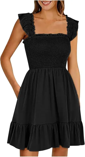 Women's Summer Ruffle Sleeve Sweetheart Neckline Floral Print Mini Dress Casual A-Line Flowy Sundress for Beachwear