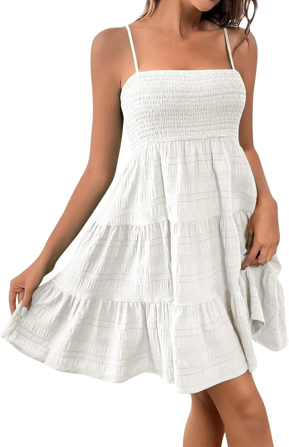 Women's Summer Sleeveless Sundress Casual Flowy A-Line Mini Dress with Adjustable Straps Beach Vacation Clothes