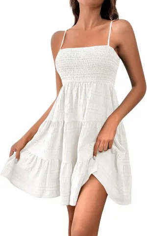 Women's Summer Sleeveless Sundress Casual Flowy A-Line Mini Dress with Adjustable Straps Beach Vacation Clothes