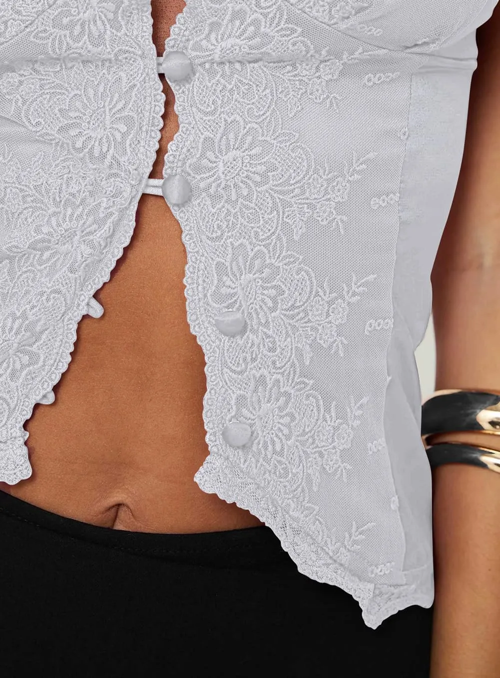 Women's Trendy Sexy Embroidered Lace Sleeveless V Neck Spaghetti Strap Cami Tank Top Boho Going Out Camisole Tops