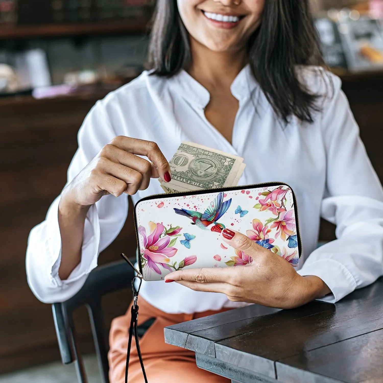 Women's Wallets,Credit Card Holder Money Leather Long Wallet with Wristlet,Large Capacity with Zip-Around Phone Purse for Women Ladies Girls,Art Bird Flower