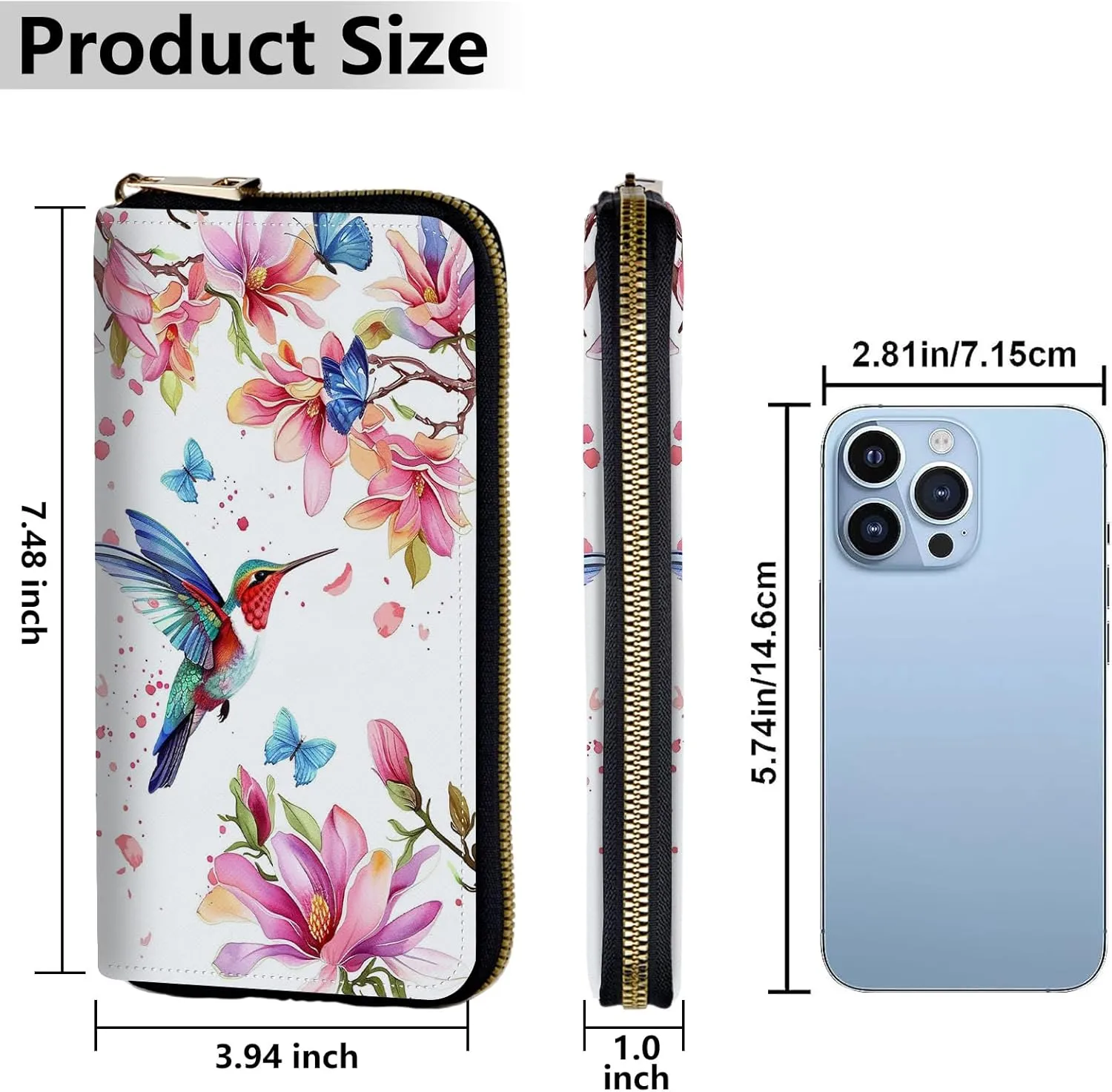 Women's Wallets,Credit Card Holder Money Leather Long Wallet with Wristlet,Large Capacity with Zip-Around Phone Purse for Women Ladies Girls,Art Bird Flower