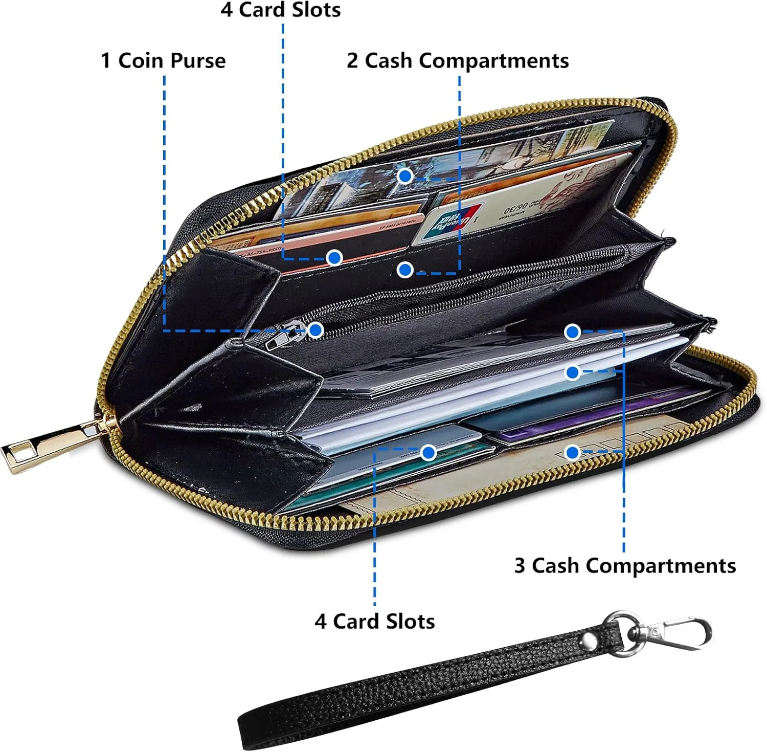 Women's Wallets,Credit Card Holder Money Leather Long Wallet with Wristlet,Large Capacity with Zip-Around Phone Purse for Women Ladies Girls,Art Moon