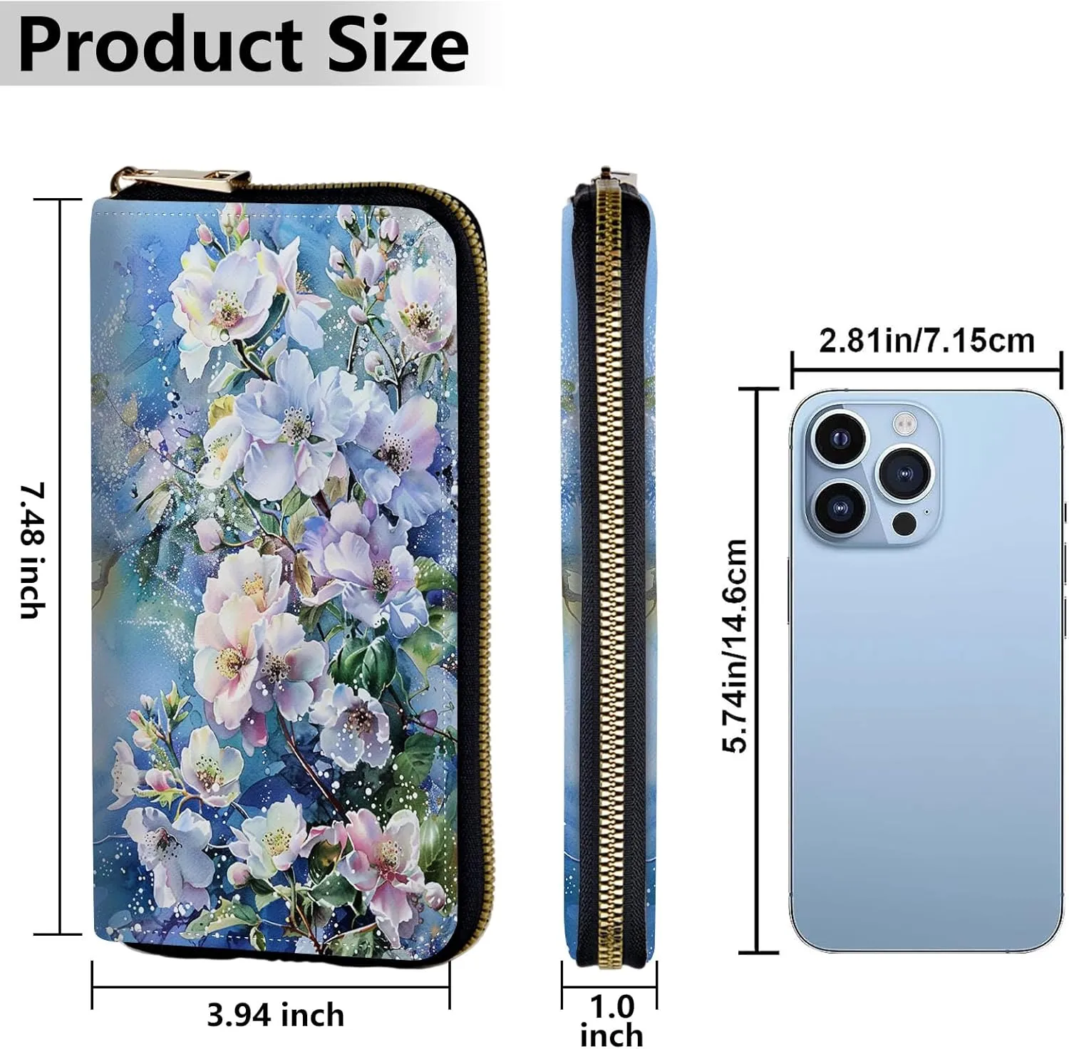 Women's Wallets,Credit Card Holder Money Leather Long Wallet with Wristlet,Large Capacity with Zip-Around Phone Purse for Women Ladies Girls,Beautiful Flowers