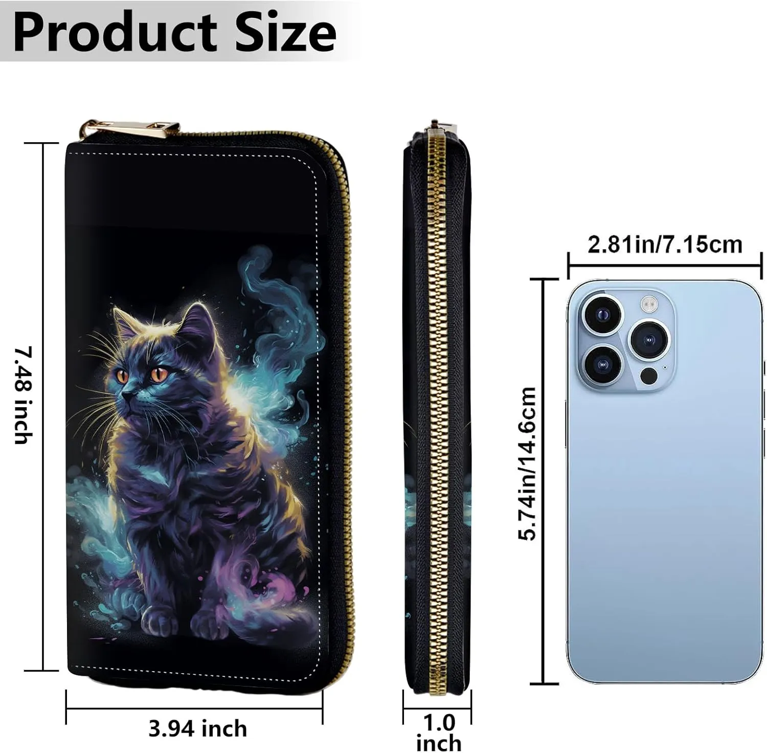 Women's Wallets,Credit Card Holder Money Leather Long Wallet with Wristlet,Large Capacity with Zip-Around Phone Purse for Women Ladies Girls,Black Cat
