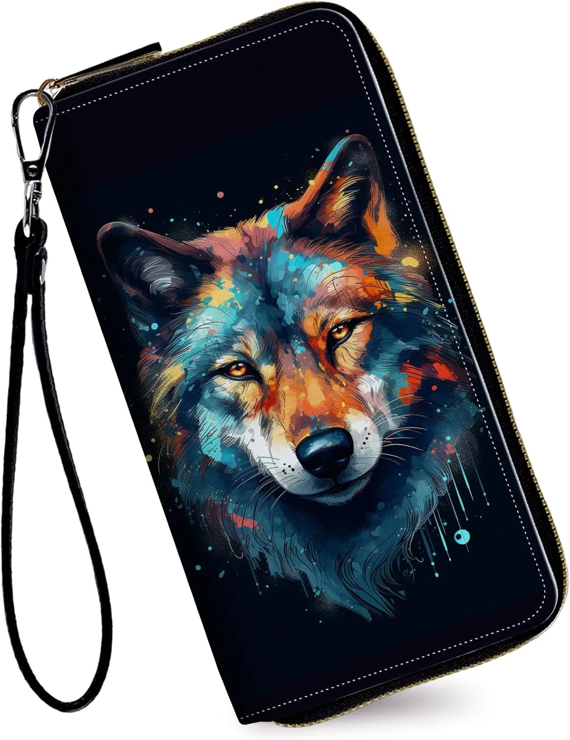 Women's Wallets,Credit Card Holder Money Leather Long Wallet with Wristlet,Large Capacity with Zip-Around Phone Purse for Women Ladies Girls,Blue Wolf