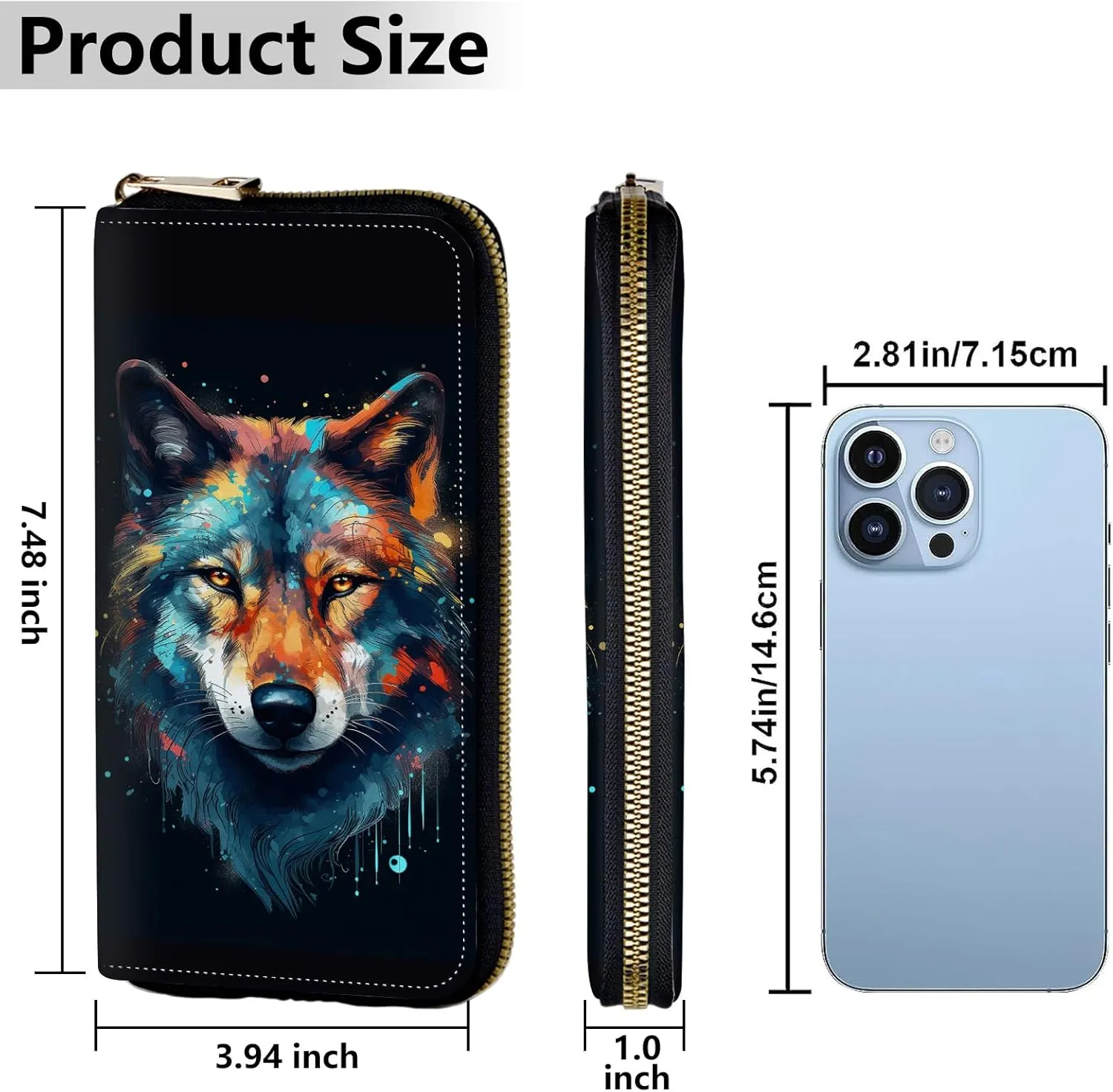 Women's Wallets,Credit Card Holder Money Leather Long Wallet with Wristlet,Large Capacity with Zip-Around Phone Purse for Women Ladies Girls,Blue Wolf