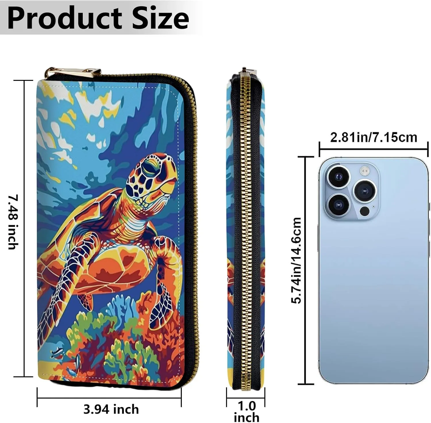 Women's Wallets,Credit Card Holder Money Leather Long Wallet with Wristlet,Large Capacity with Zip-Around Phone Purse for Women Ladies Girls,Colorful Turtle