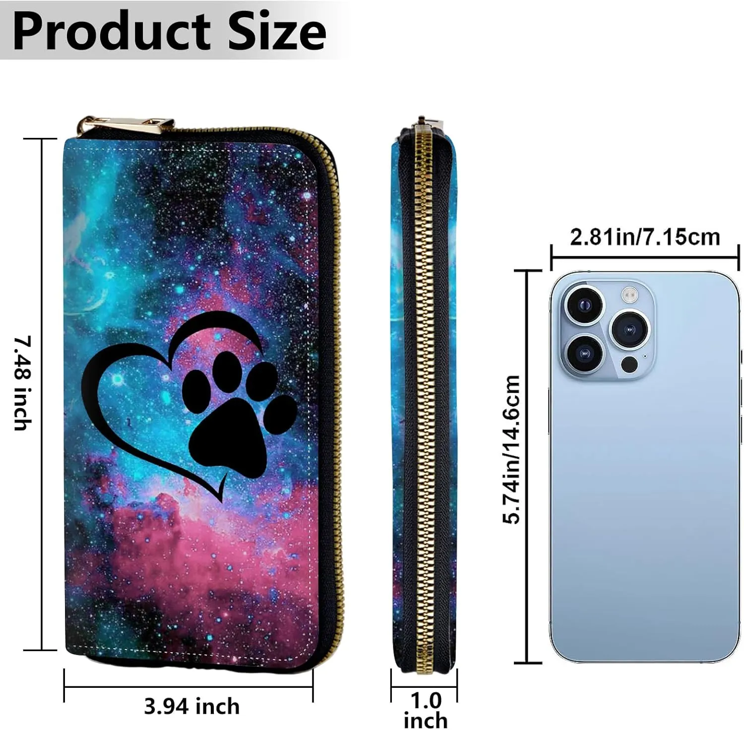 Women's Wallets,Credit Card Holder Money Leather Long Wallet with Wristlet,Large Capacity with Zip-Around Phone Purse for Women Ladies Girls,Galaxy Love Paw
