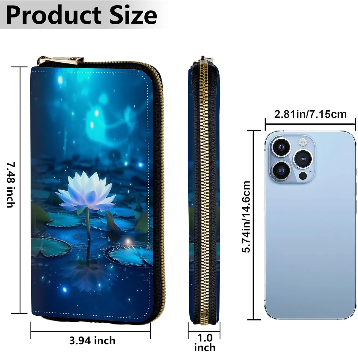 Women's Wallets,Credit Card Holder Money Leather Long Wallet with Wristlet,Large Capacity with Zip-Around Phone Purse for Women Ladies Girls,Sparkling Lotus Flowers