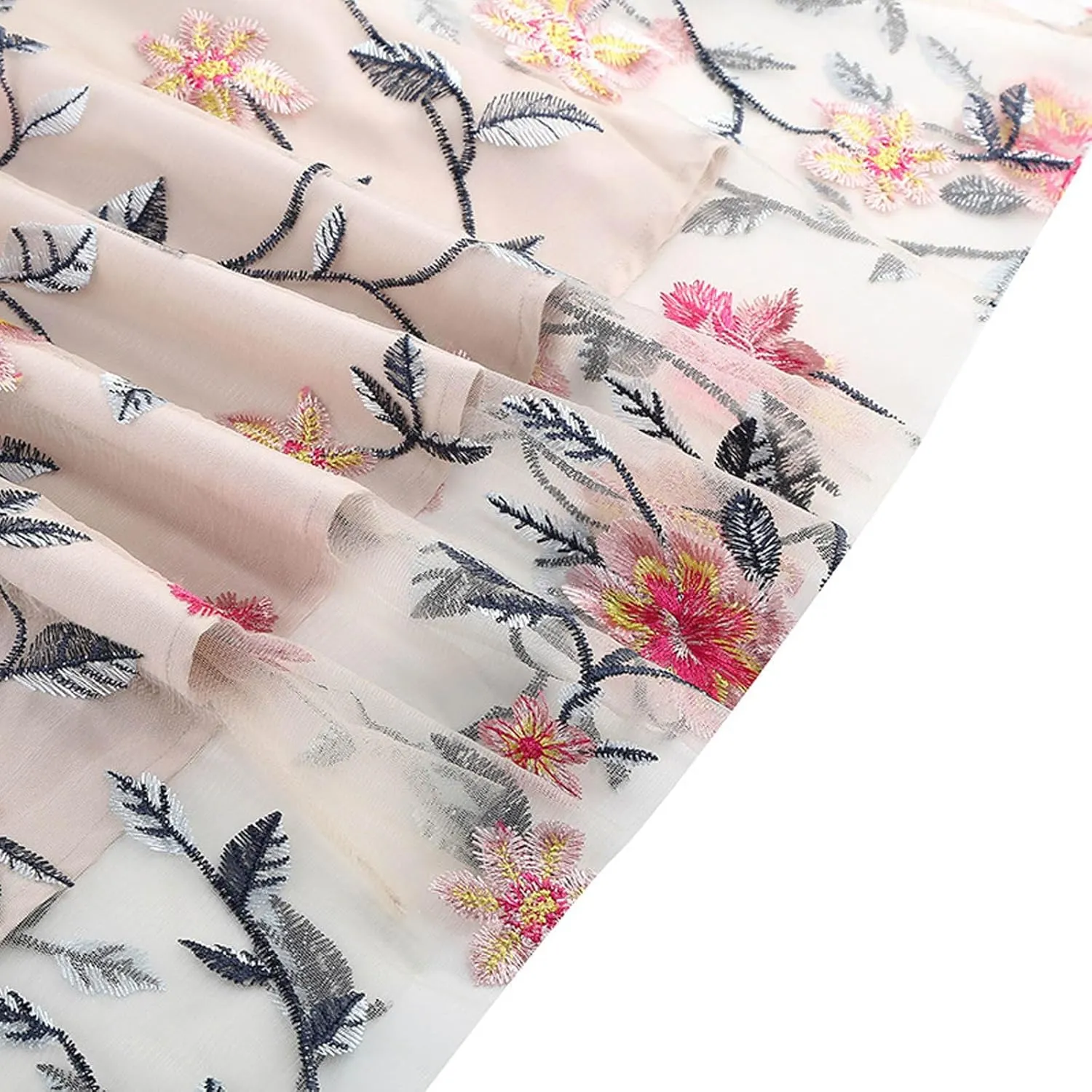 Women's Wedding Guest Dresses Floral Embroidery Tulle Vintage Cocktail Swing Dress Ruffle Short Sleeve Prom Dress