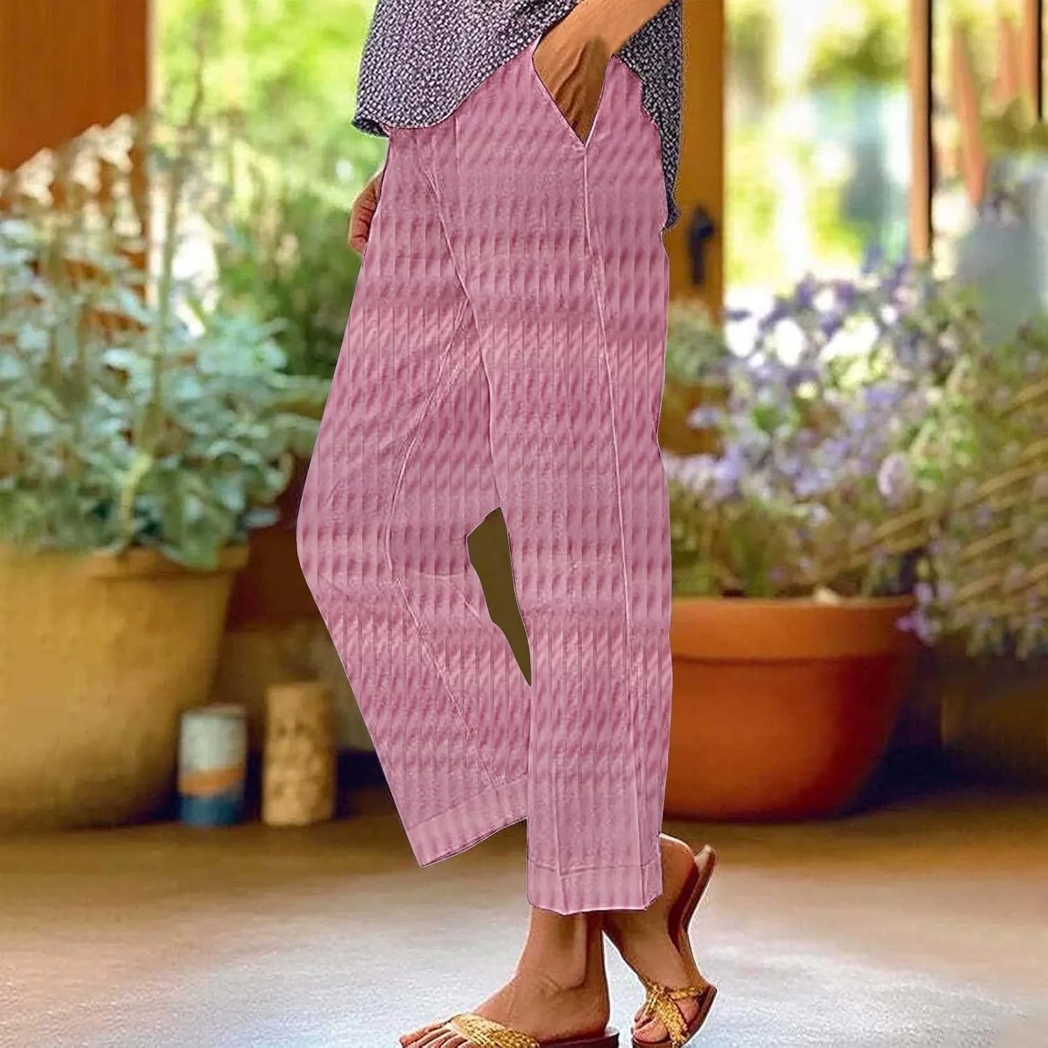 Women's Wide Leg Pants with Pockets Casual Loose Pants Wide Leg Loose Cotton Linen Palazzo Women's Beach