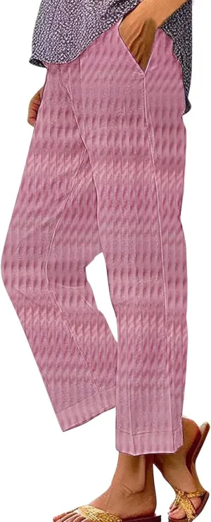 Women's Wide Leg Pants with Pockets Casual Loose Pants Wide Leg Loose Cotton Linen Palazzo Women's Beach