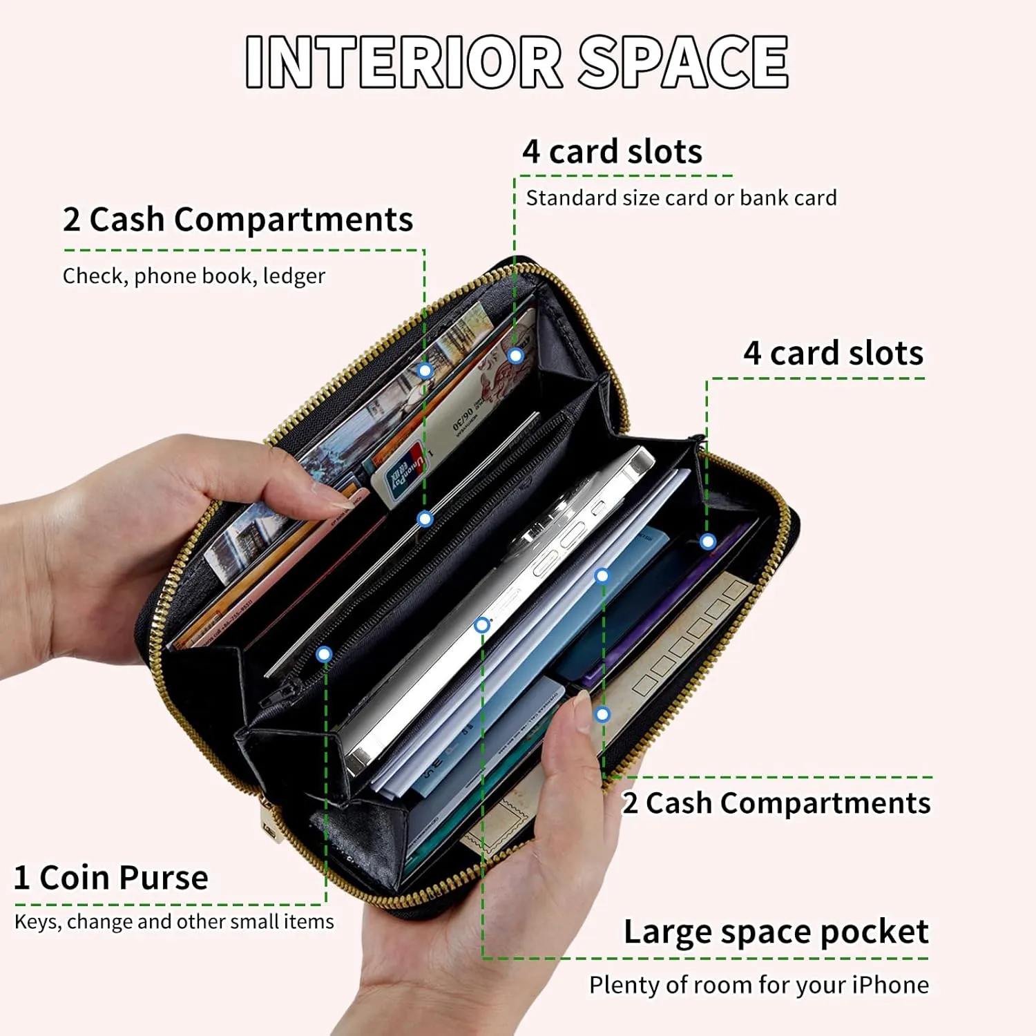 Wristlet Wallets for Women Slim Cute Zipper Wallet with RFID Blocking,PU Leather Clutch Credit Card Holder Wallets Purse for Ladies Wallet,Glitter Dragonfly Moon