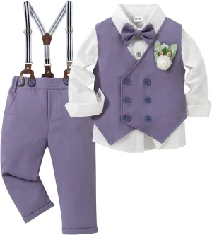 YALLET Toddler Baby Boy Clothes Suit Gentleman Wedding Outfits, Formal Dress Shirt Bowtie Vest Boutonniere Suspender Pants