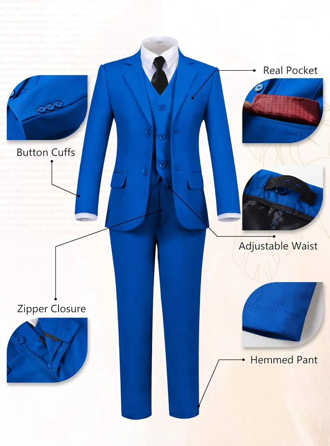 Yanlu Boys Suits Set Vest Pants Dress Shirt and Tie for Toddler Kids Formal Dresswear