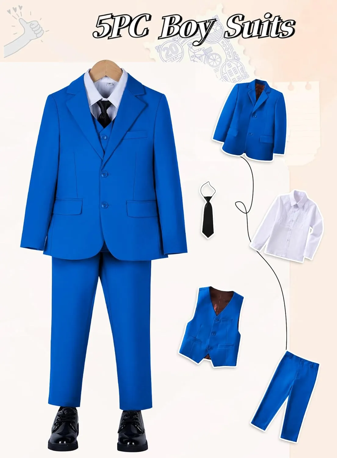 Yanlu Boys Suits Set Vest Pants Dress Shirt and Tie for Toddler Kids Formal Dresswear