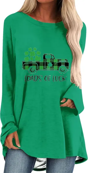 YMING Womens St. Patricks Day Crewneck Pullover Clover Printed Long Shirts Irish Day Shamrock Sweatshirt Tops
