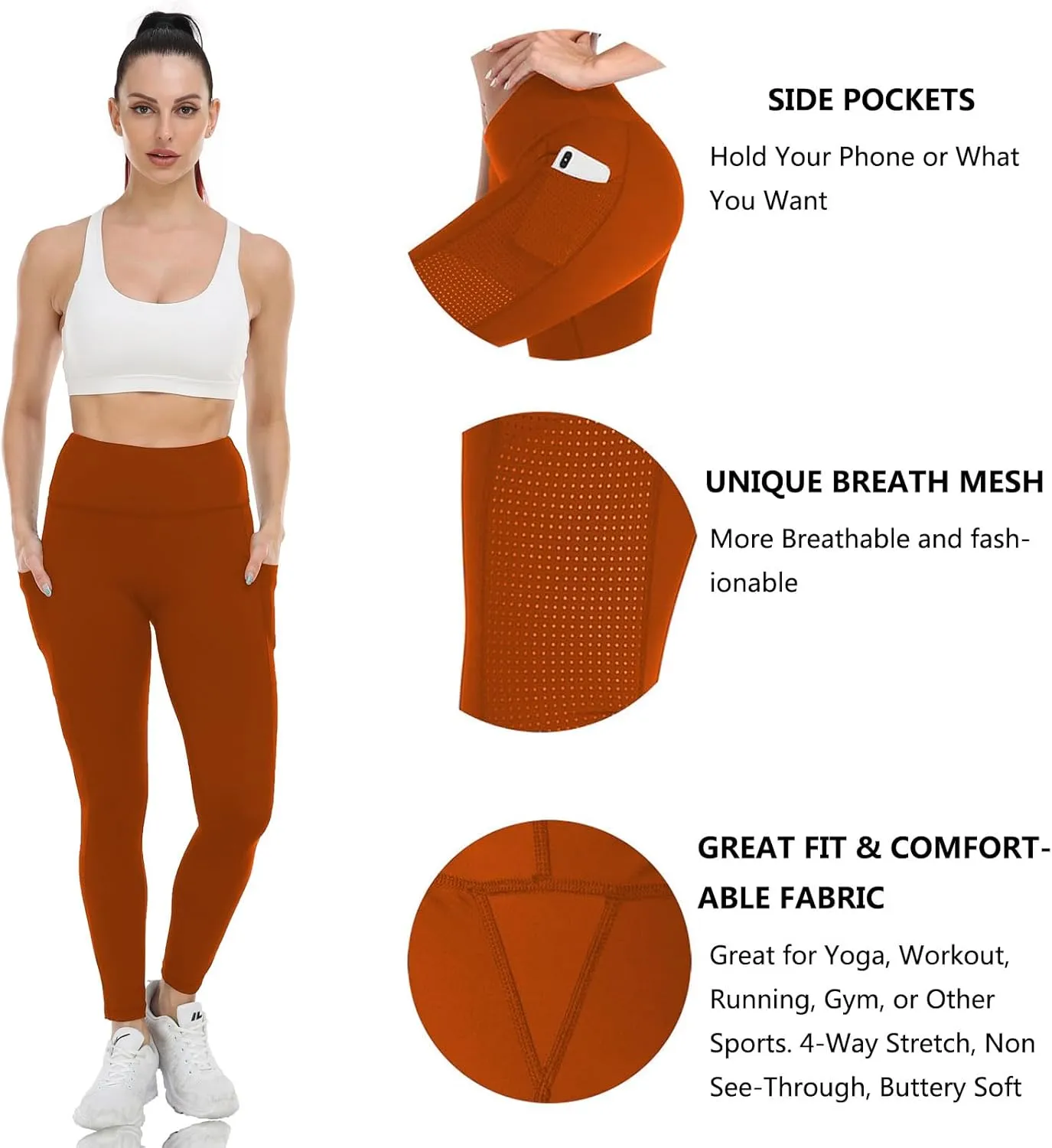 Yoga Pants for Women with Pockets High Waist Yoga Leggings Tummy Control Gym Workout Running Sports with Mesh