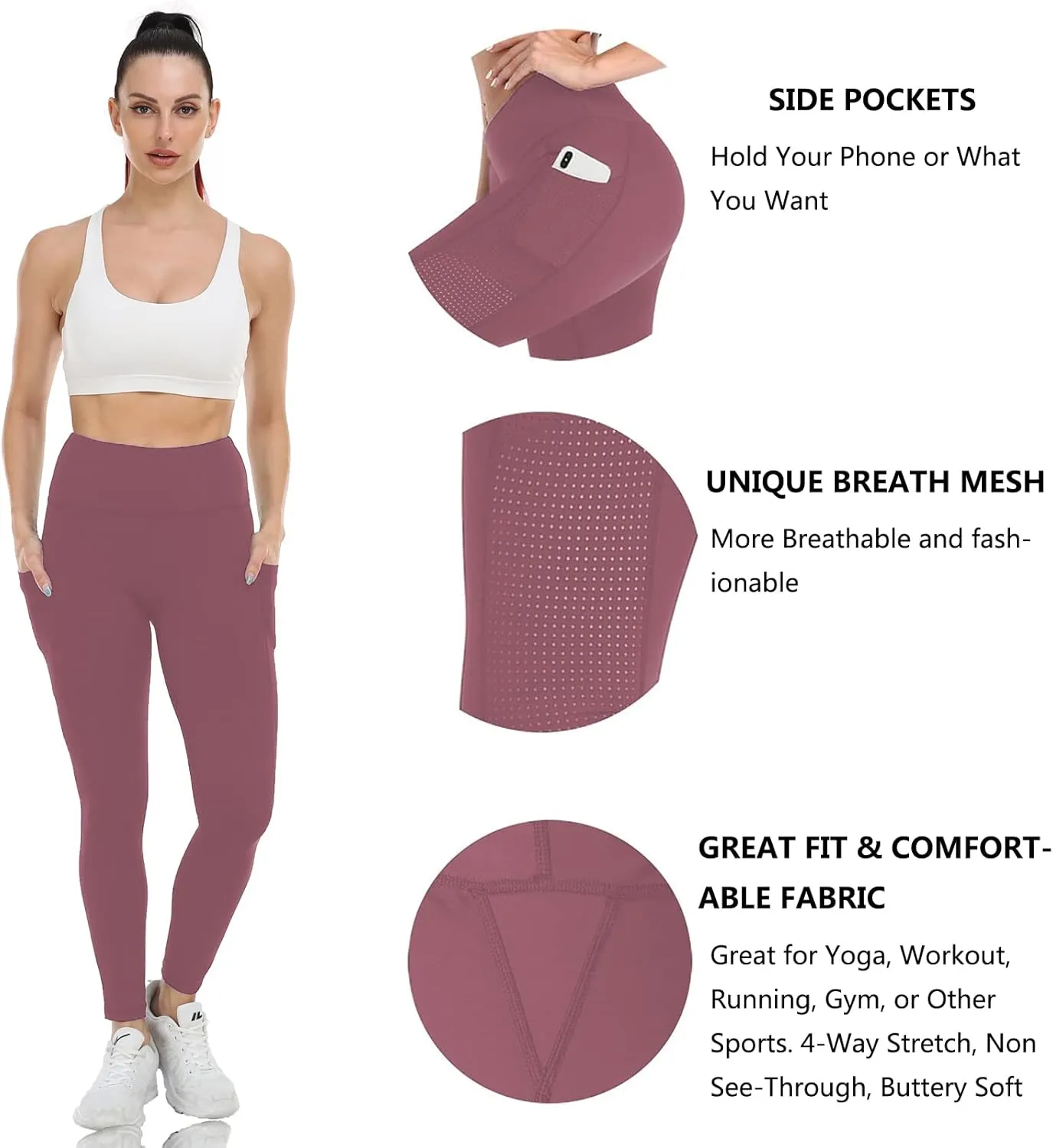 Yoga Pants for Women with Pockets High Waist Yoga Leggings Tummy Control Gym Workout Running Sports with Mesh