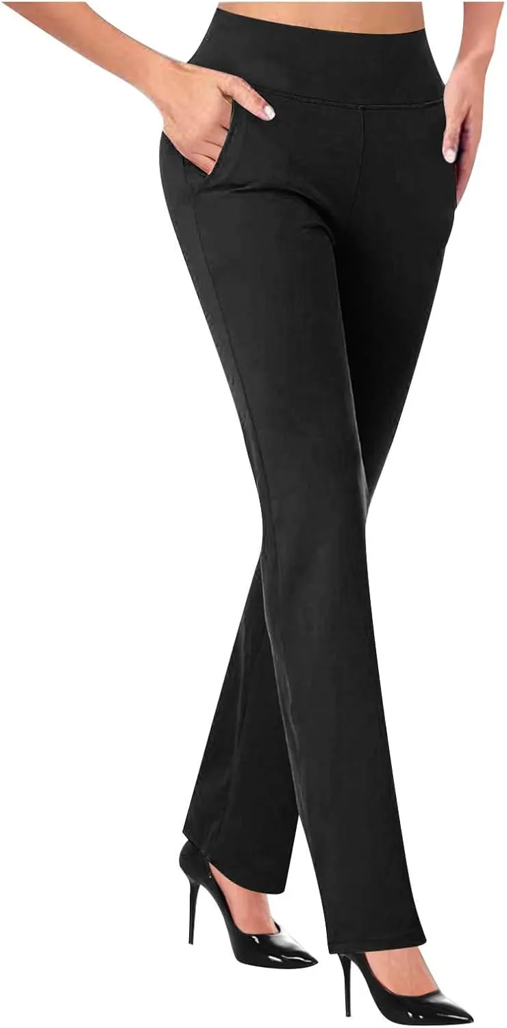 Yoga Pants Women High Waist Dress Pant High Waist Stretch Trousers 2025 Workout Running Leggings Wide Leg Work Pants