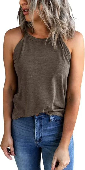 Yuccalley Women's Halter Tank Tops Summer Sleeveless Racerback Shirts High Neck Casual Camis