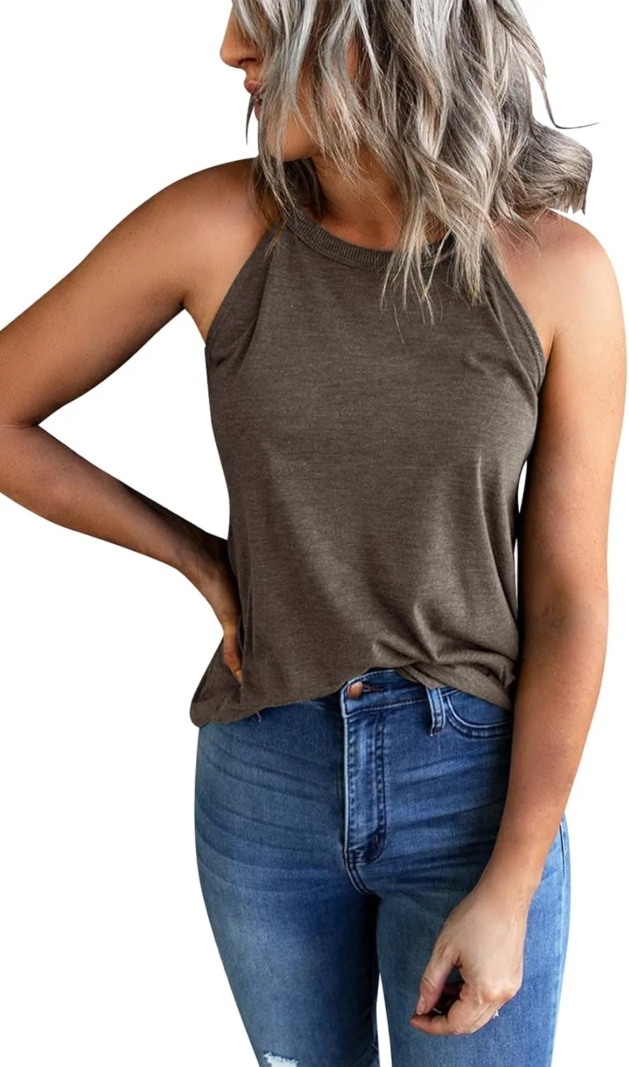 Yuccalley Women's Halter Tank Tops Summer Sleeveless Racerback Shirts High Neck Casual Camis