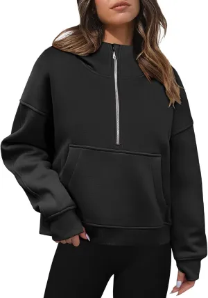 Zeagoo Women Plus Size Zipper Hoodie Long Sleeve 2024 Trendy Sweatshirts Athletic Cropped Tops Dark Grey Large