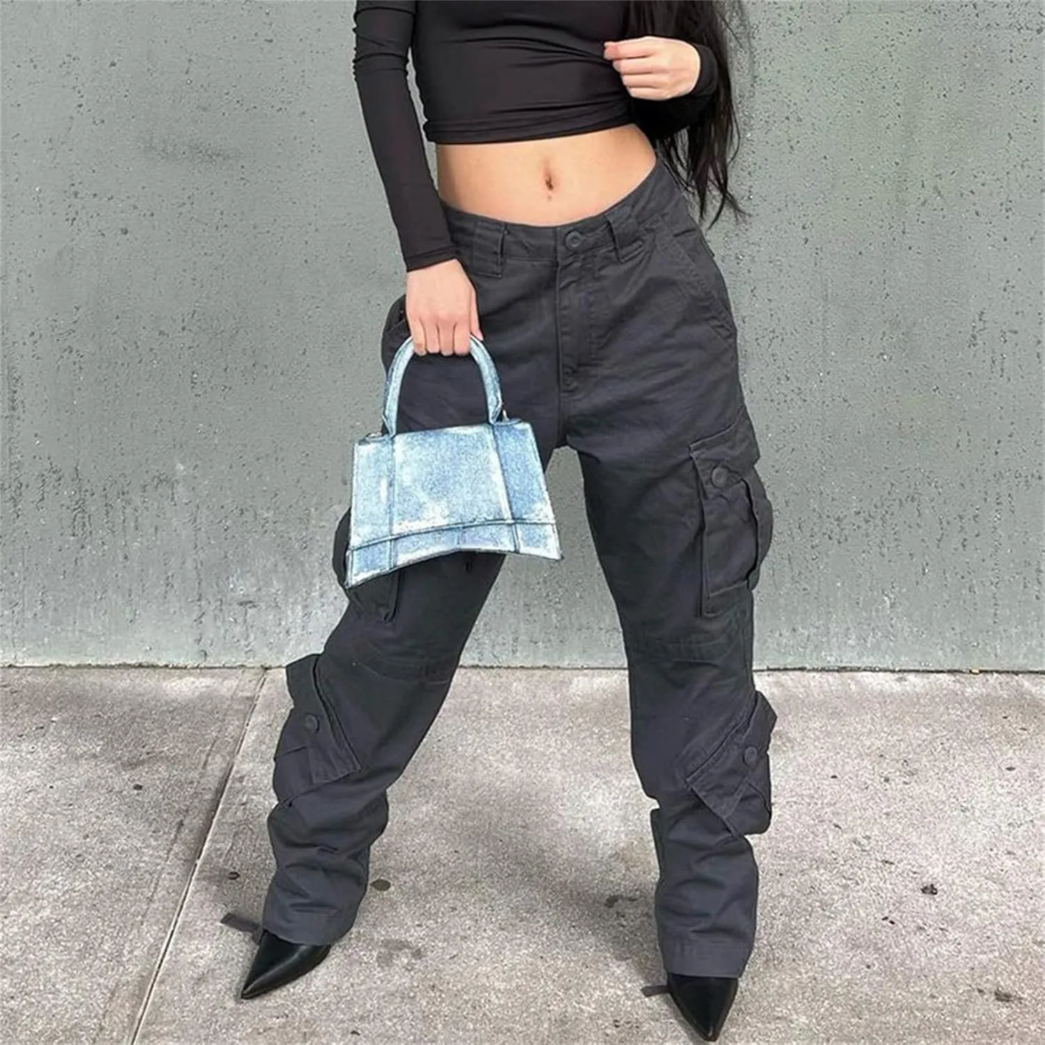 ZWRXW Cargo Pants for Women Straight Leg High Waist Casual Loose Sweatpants Tapered Denim Jogger Trousers with Pockets