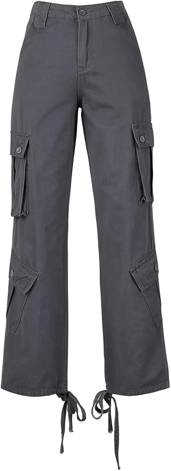 ZWRXW Cargo Pants for Women Straight Leg High Waist Casual Loose Sweatpants Tapered Denim Jogger Trousers with Pockets