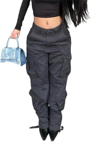 ZWRXW Cargo Pants for Women Straight Leg High Waist Casual Loose Sweatpants Tapered Denim Jogger Trousers with Pockets